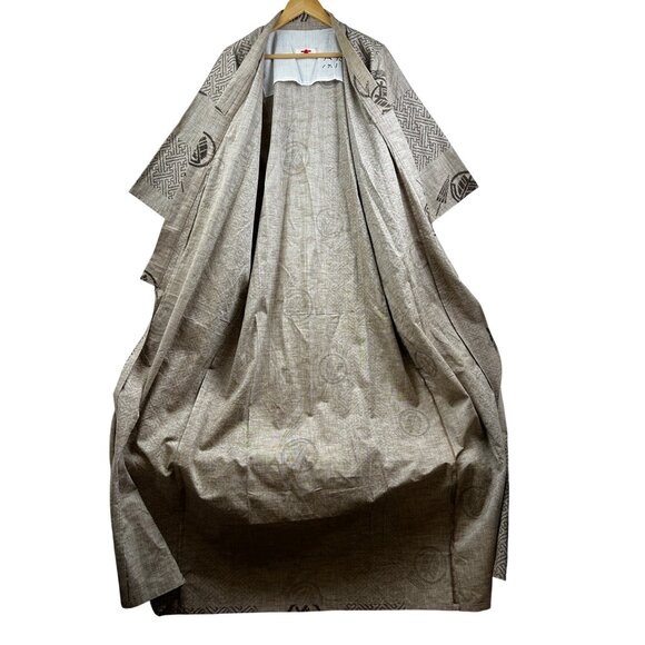 Vintage Japanese Kimono Robe Unisex Beige Linen Blend Abe Tabi Happi 54x60 - Picture 5 of 7